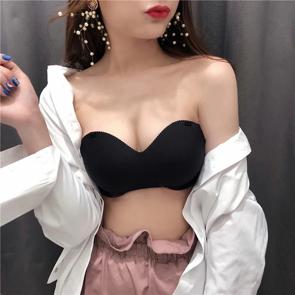 Strapless Bras For Women Wirefree Non Slip Tube Top Invisible Bralette Seamless Padded Bandeau Bra For Backless Dress