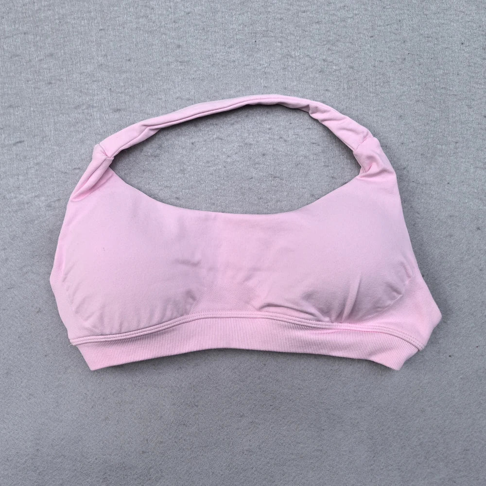 Sports Bra for Women Seamless Halter Neck Strap Bra Sexy Open Back Padded Yoga Top Bra Medium Support Gym Crop Top