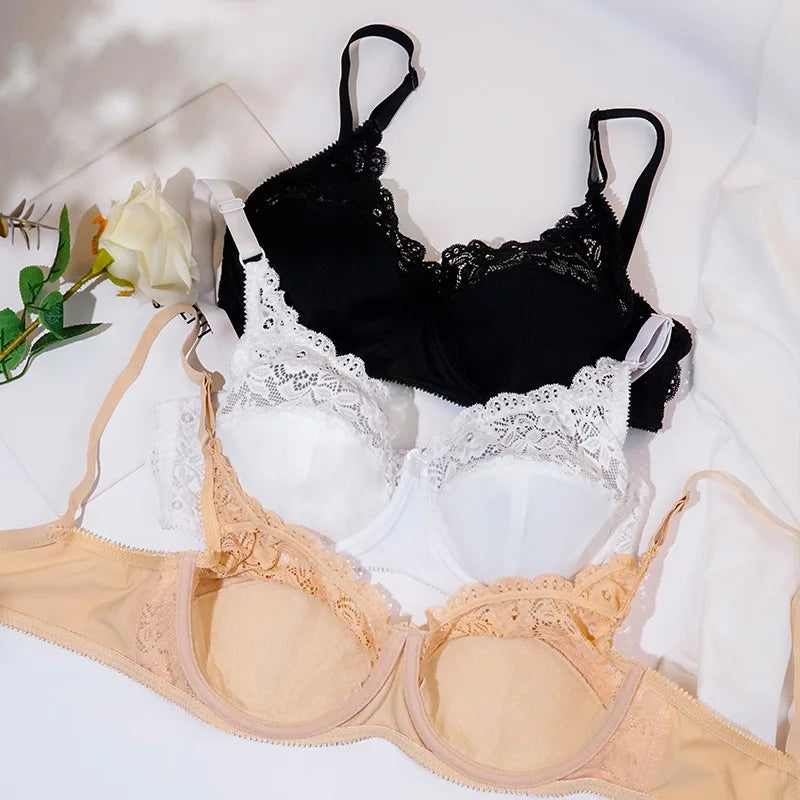 Larger Size Push Up Bra Adjustable Women's Underwear With Steel Rings Thin Cup Lace Gathered Breast Bras