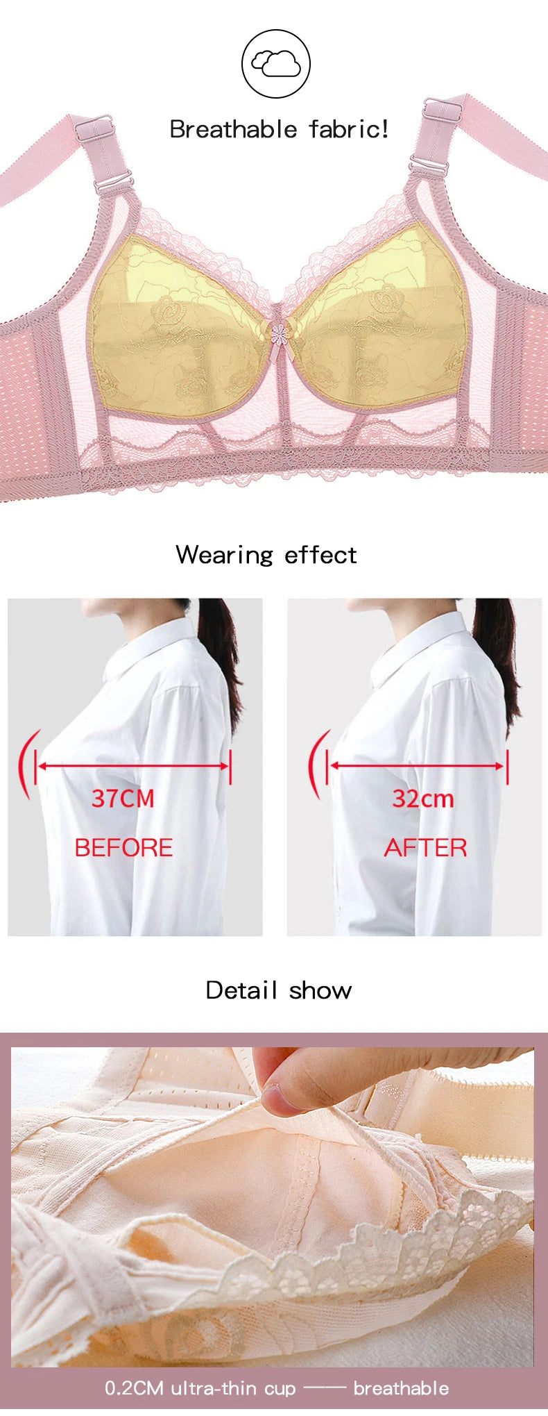 Embroidery Lace Wireless Bras for Women Sexy Lingeire Minimizer Ultra Thin Romantic Ladies Underwear B C D E Cup Soutien Gorge
