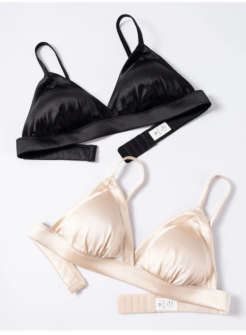 Women Silk Bra 93.8% Mulberry Silk 6.2% Spandex 3/4 Cups Everyday Wear Thin Bra Lining Wire Free Solid Colors Intimates TG223