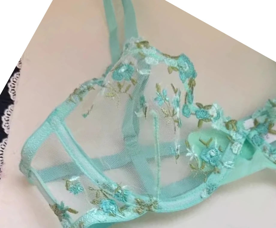 Sexy Lingerie Set - Pink French Lace Bra|G-stringFloral Embroidery Women's Underwear,Sweet Push Up Bra Set,Valentine's Day Gift
