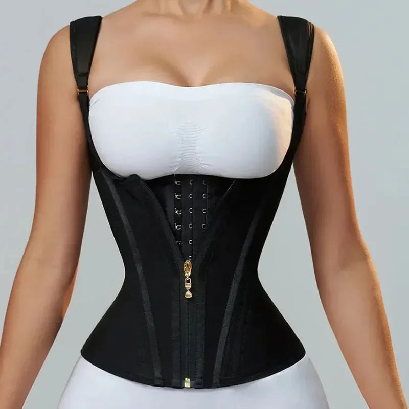 Shapewear Body Shaper Women Double Compression Waist Trainer Corset with Bone Adjustable Zipper and Hook-eyes Flat Belly