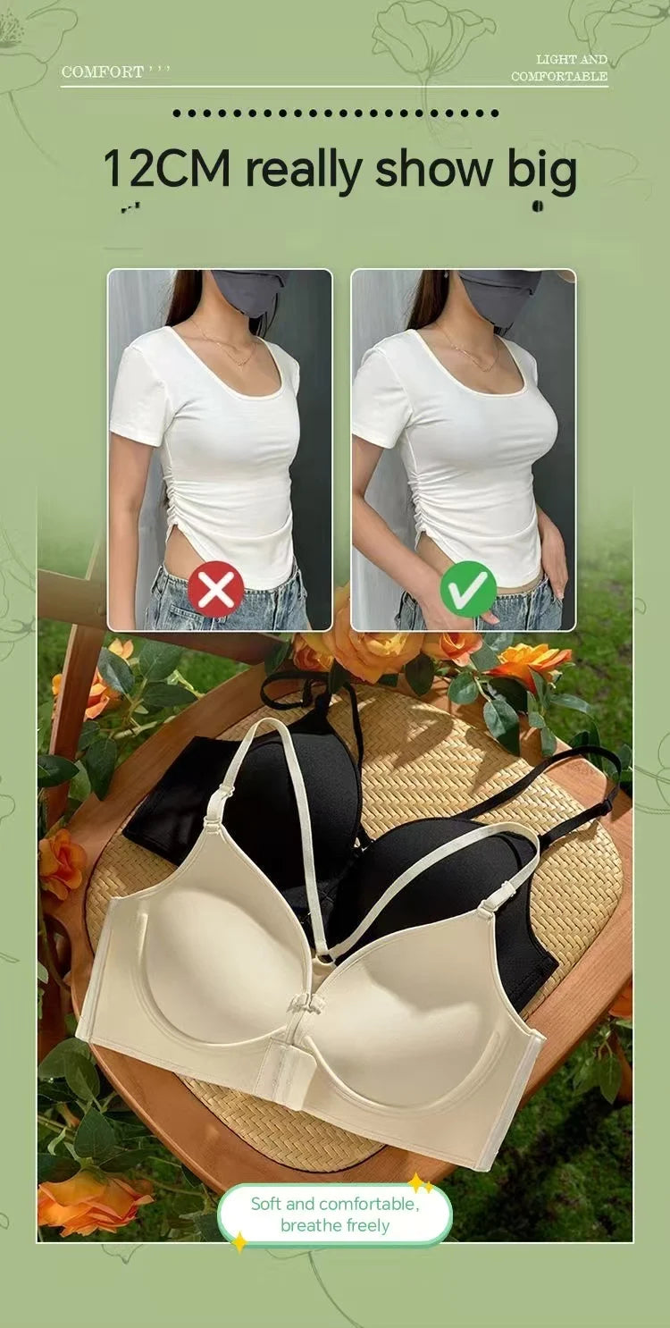 12cm Thickened Front Closure Push Up Bra - Ultra Thick Padded Lift for Small Chest, Deep Plunge Sexy Lingerie