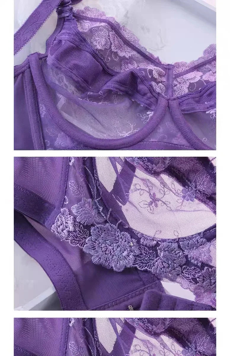 Full Coverage Plus Size Women Sexy Lace Bra Underwire Embroidery Brassiere 75 80 85 90 95 100 105 110 B C D E F G H