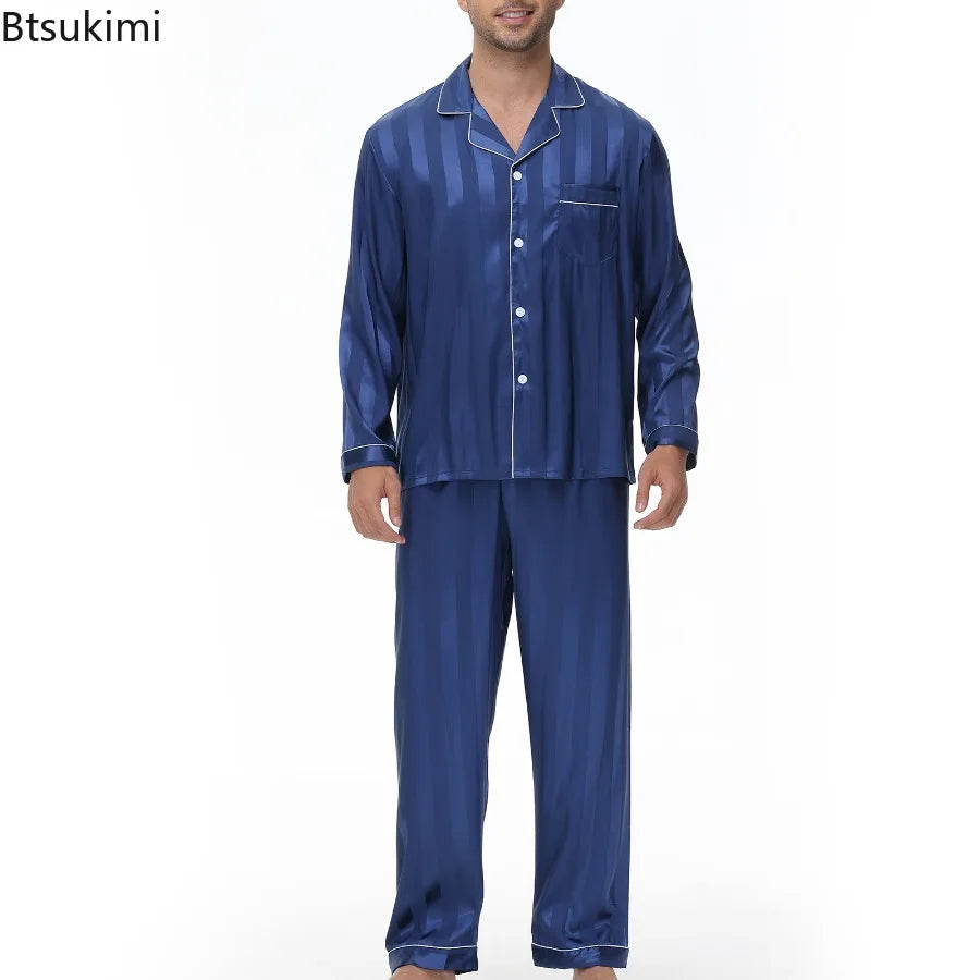 Men Pajamas Set Silk Satin Sleepwear for Man Shirt Long Sleeve Pijama Male Fashion Soft Loungewear S-2XL Size Spring Nightwear