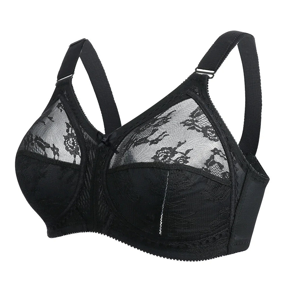 Women's Bra Lace Large Cup Ultra-thin No Sponge Transparent Push up Bras Wireless Sexy Underwear 34-46C Cup Bras