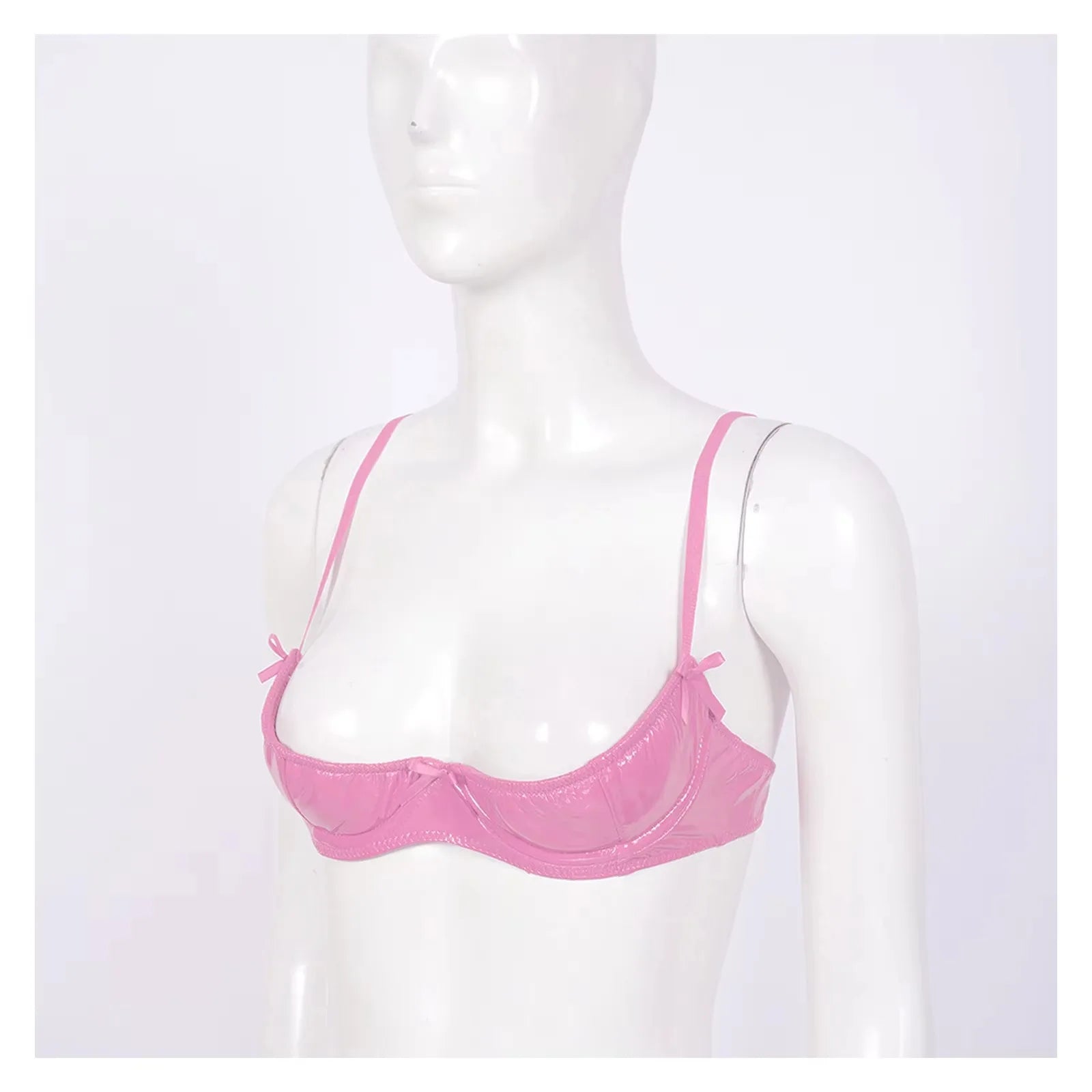 Womens Lingerie Open Breast Bras Wet Look Patent Leather Sexy Open Chest Quarter Cup Brassier Strappy Underwired Bra Underwear