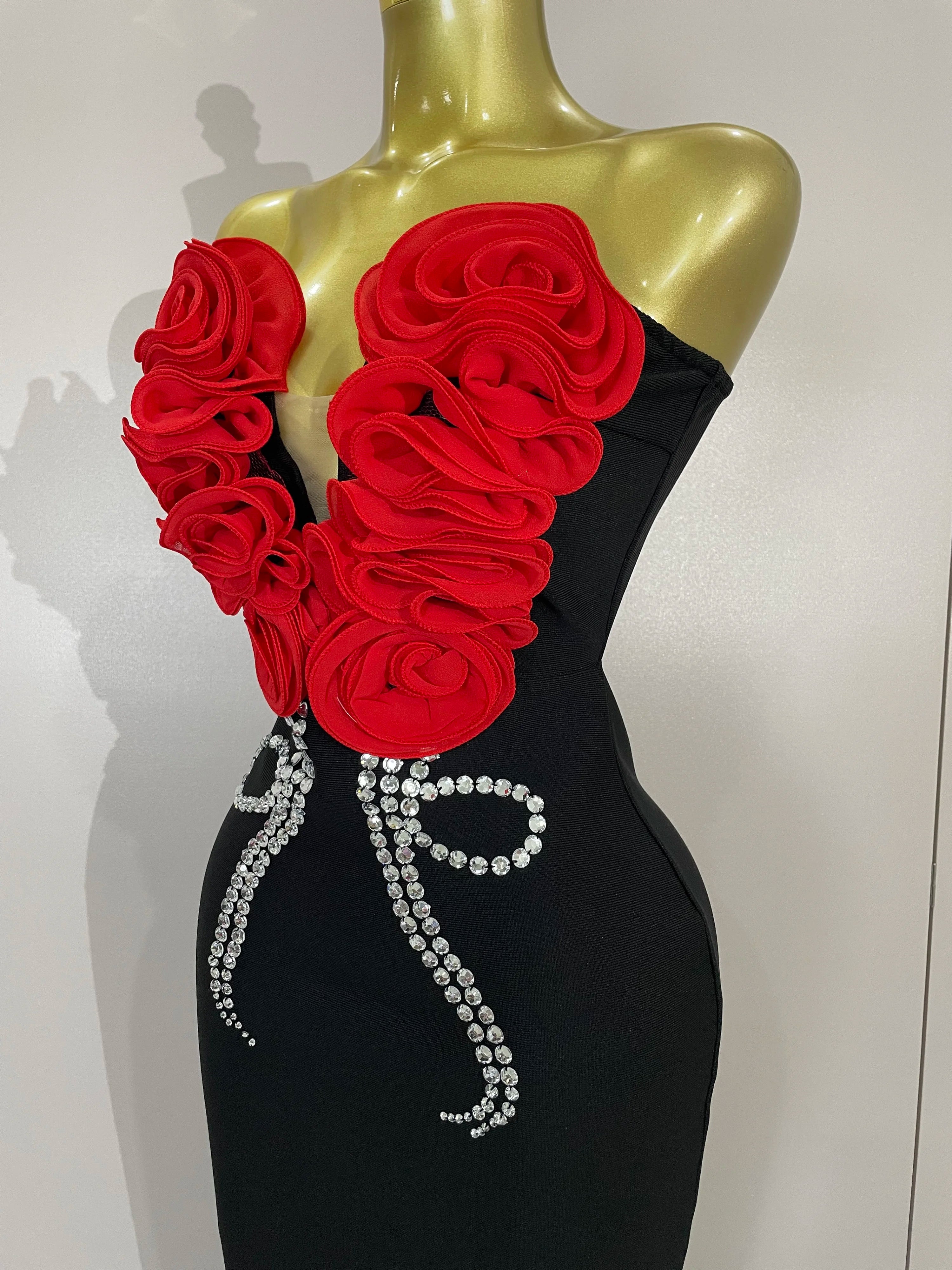 Sexy Off Shoulder Flower Diamonds Long Bodycon Bandage Dress Women Celebrate Evening Birthday Party Dress Wedding Guest Gown
