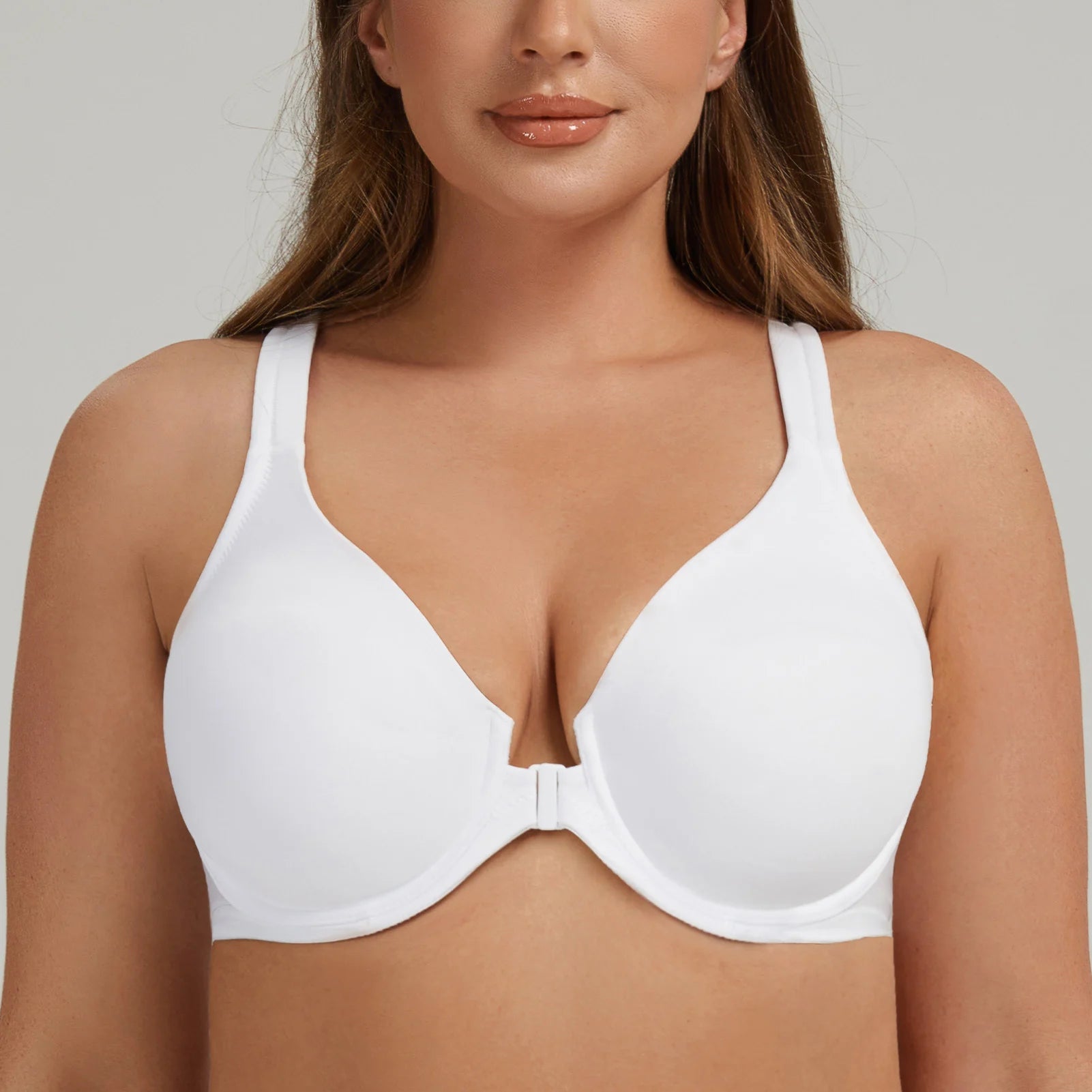 MELENECA Women's Racerback Full Coverage Front Closure Bras Plunge Unlined Seamless Underwire Bra