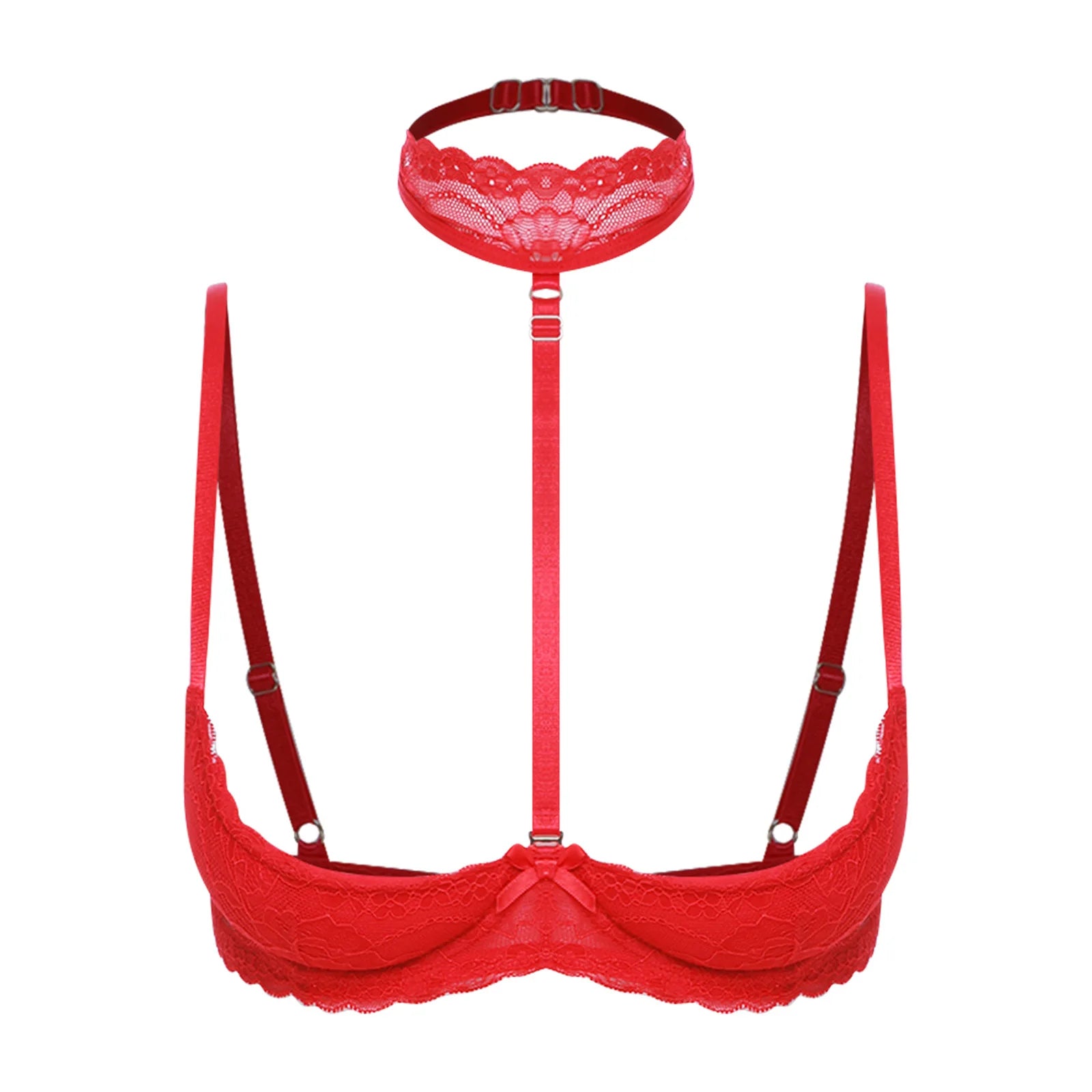 Women Sexy Open Cup Lace Padded Bra Push Up Underwired Halter Chest Brace Bralette Balconette Exotic Lingerie Nightwear Clubwear