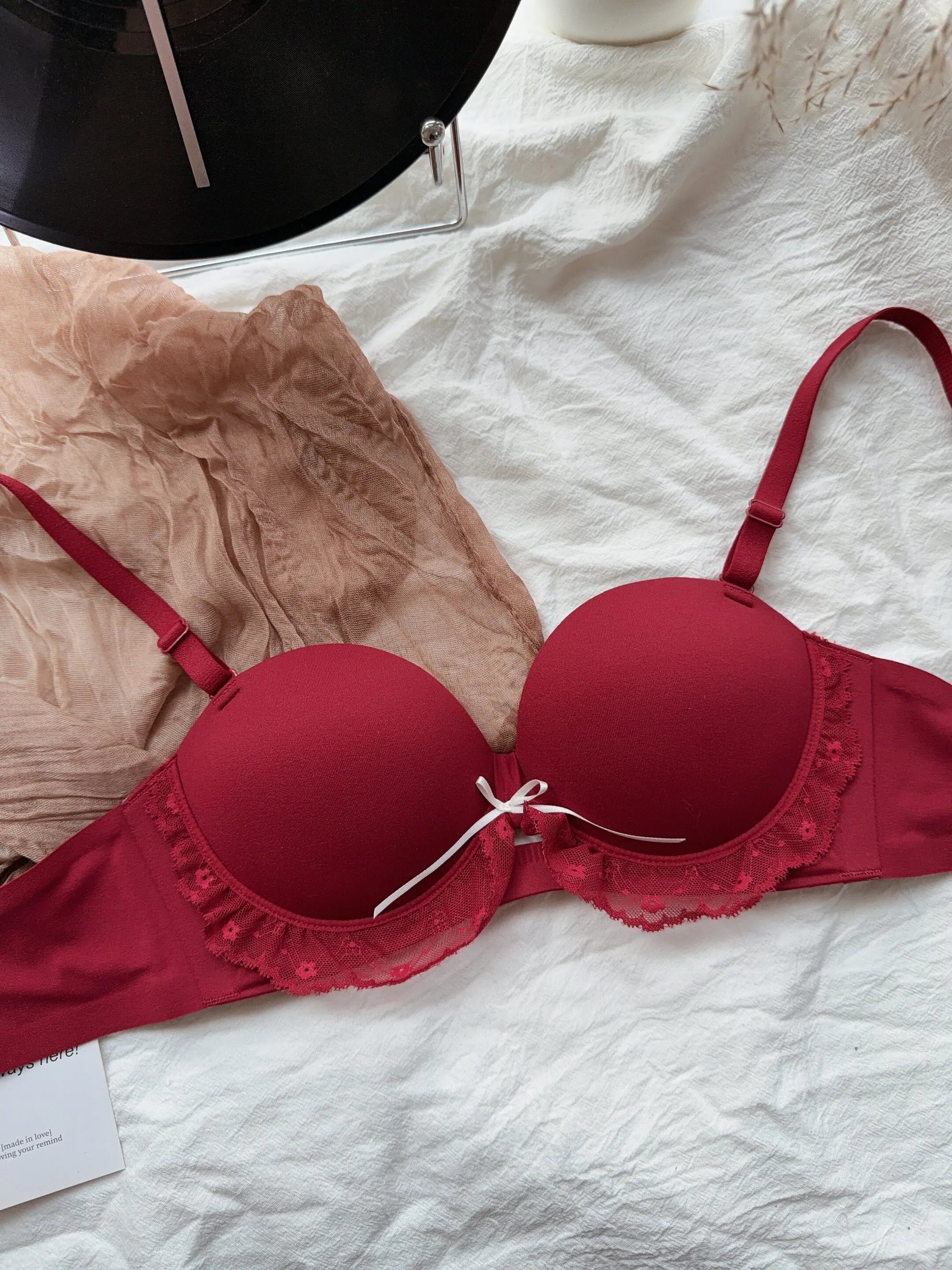 YEMOMO Red Half-Cup Lace Bra Set for Small Chests Adjustable Support Anti-Sagging Push Up Sexy Lingerie Set Women Birthday Gift
