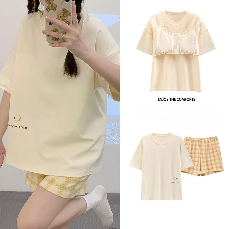 Ensembles Pyjama Set Bajama Summer Women Lady Pajamas for Woman Nightwear Women's Summer Suit With Shorts Loungewear Sets Woman