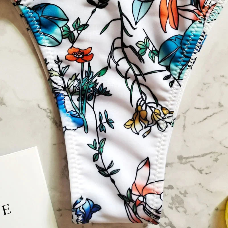 New Floral Print Brazilian Bikini Bottom Women's Swimwear High Waisted Sexy V Thong Swimsuit Bathing Suit Women Swimwear Women
