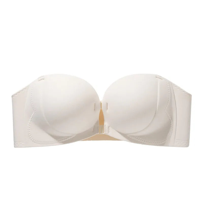 Strapless Bra  Sexy Front Fastening Non-Slip Invisible Backless Push-Up Bra Padded Add 2 Cups Lift Bralette for Wedding Party