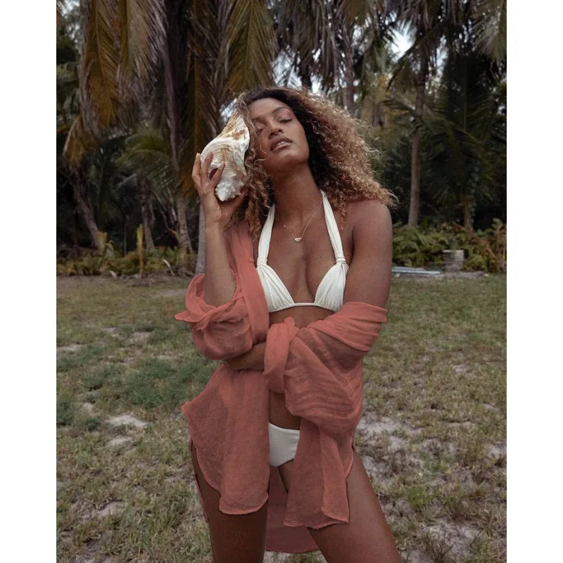 Beach Coverup for Women, Swimsuit Coverup Long Sleeve, Linen Bikini Cover Up Shirt, Bathing Suit Cover Ups for Pool