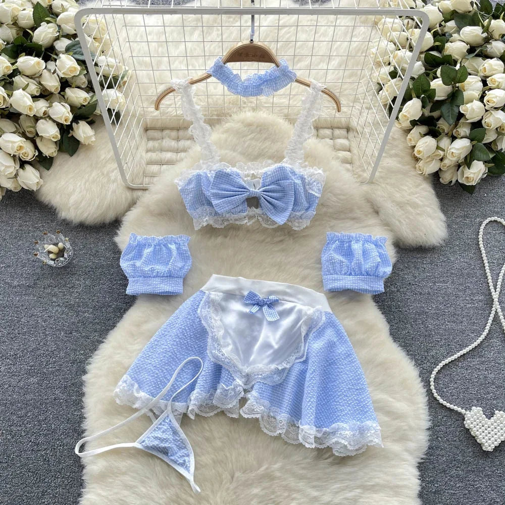 Backless Hotsweet Bow Lingerie For Women See Through Mesh Sexy Bunny Costume Lingerie Bodysuit 4 Piece Jumpsuit Spot Lace Cospla