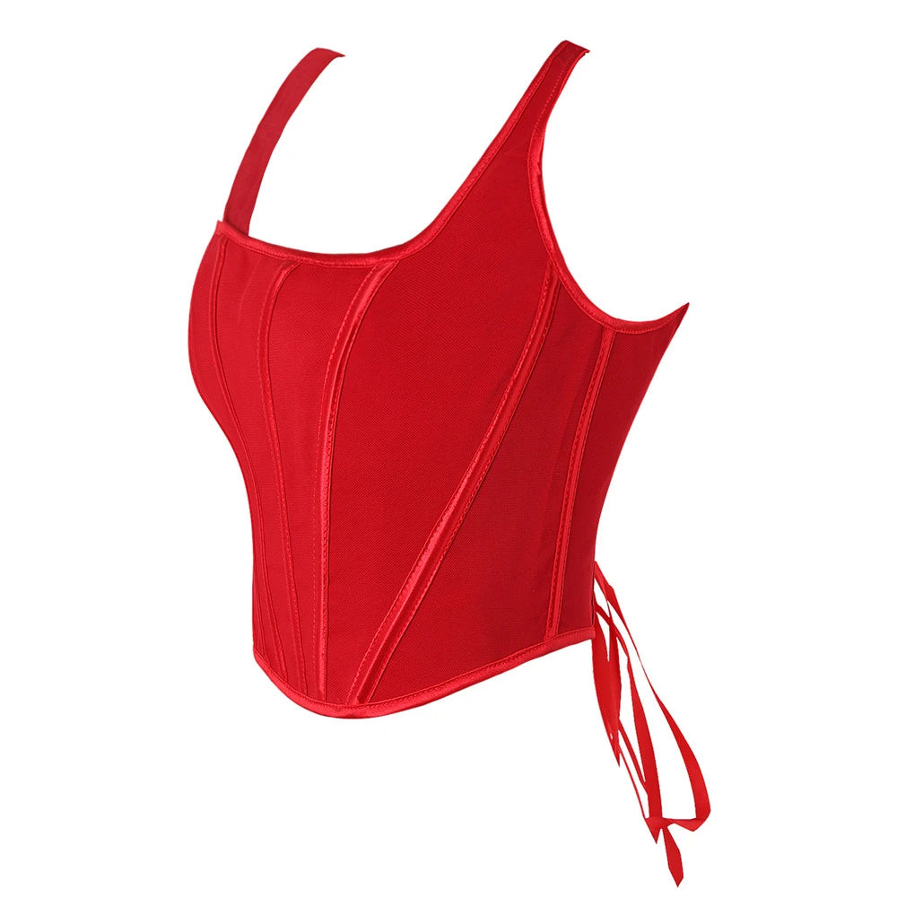 Sexy Women Corset Tank Top Elegant Red Shoulder Strap Bustier Crop Tops Camis Vintage Gothic Lace up Korsett Corselet Lingerie