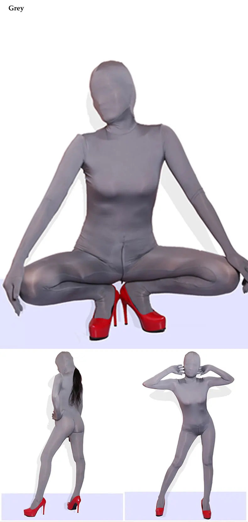 Sexy See Through Ice Silk Full Wrap One-piece Tight Jumpsuit High Elastic Home Corset Zipper Open Crotch Bodysuit