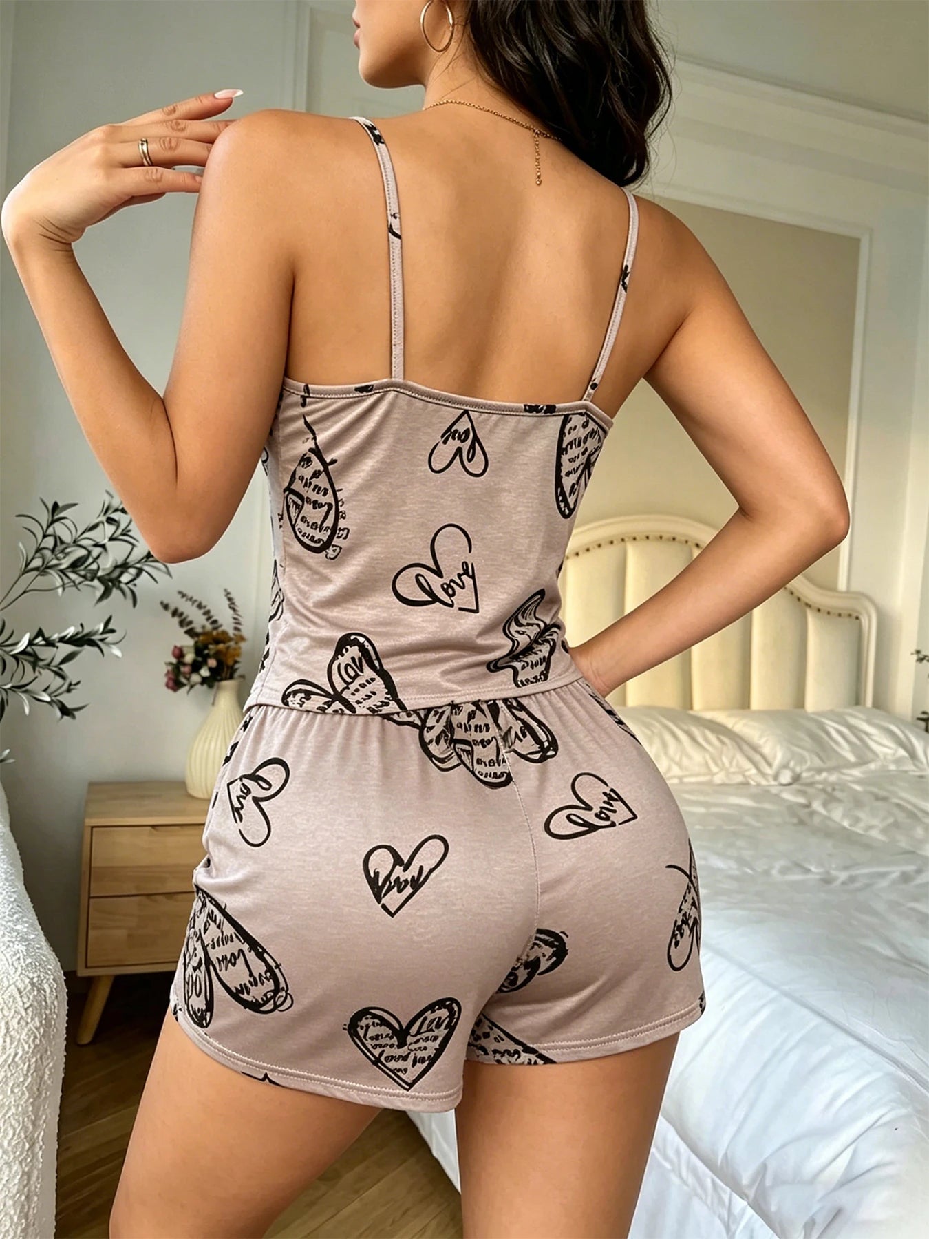Pajamas Set for Women Breathable Cherry & flower Print Sleepwear Comfy Camisole Top and Shorts Pyjama Home Loungewear for Ladies