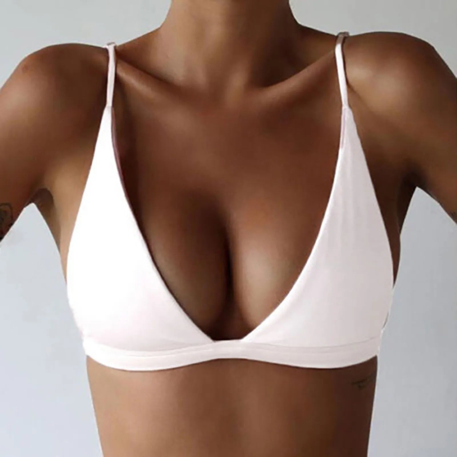 Sexy Bikini Bra Bralettw Top For Women Solid Color Bandage Swimwear Backless Sleeveless Swimming Crop Top Summer Beach Suit