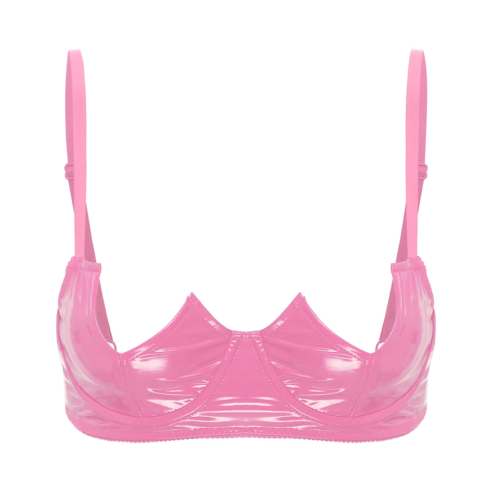 Women Sexy Exposed Nipple Bras Wet Look Patent Leather Underwired Brassiere Top Lingerie for Nightclub Pole Dacing Nightwear