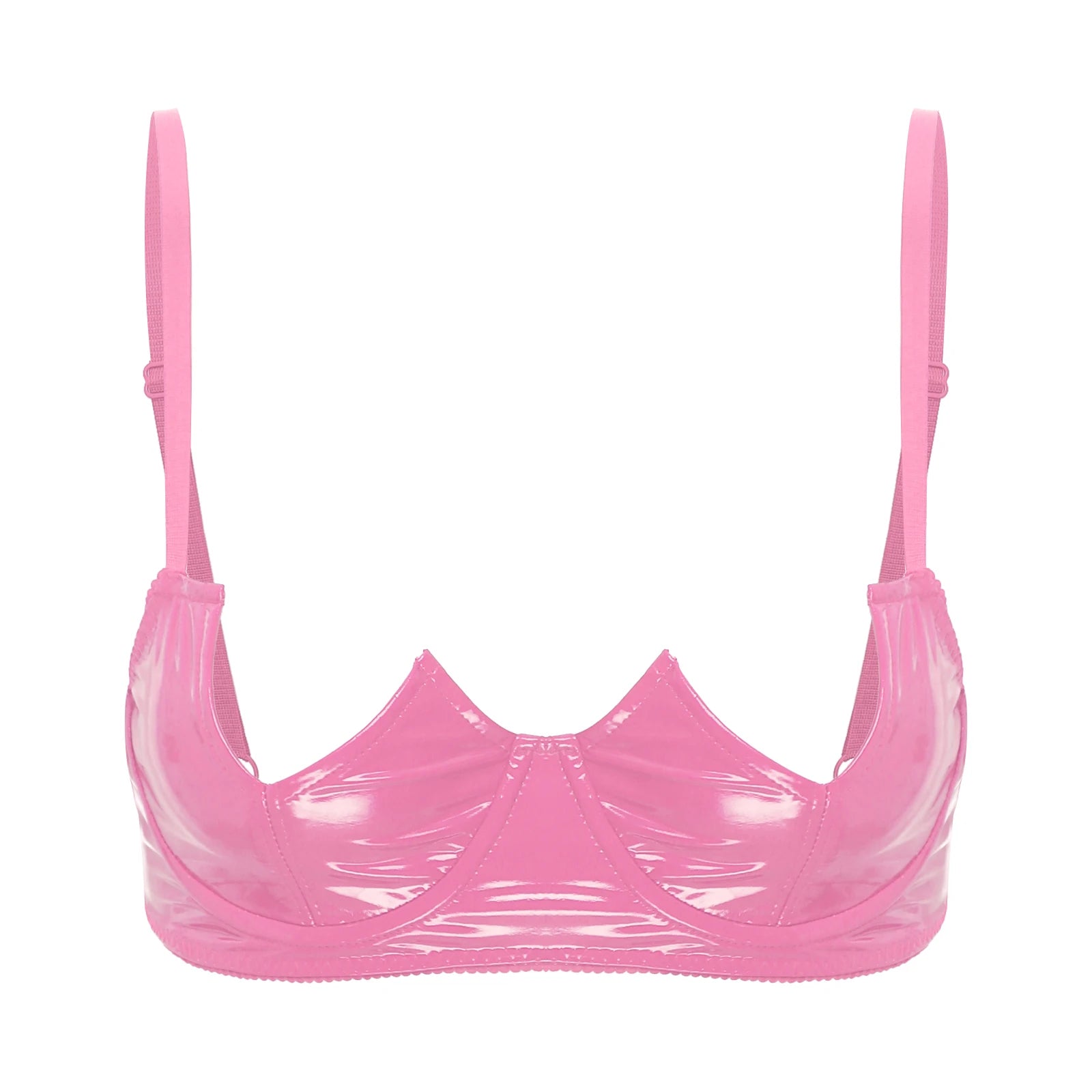 Women Sexy Exposed Nipple Bras Wet Look Patent Leather Underwired Brassiere Top Lingerie for Nightclub Pole Dacing Nightwear