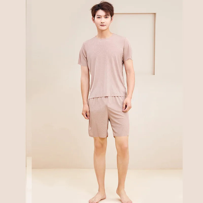 Silk pajama set for men - seamless, loose-fitting, large-sized home wear pajamas