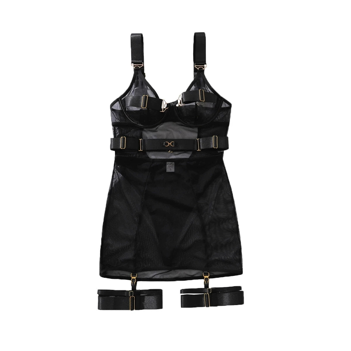 Women Lingerie Set Sexy Mesh Buckle Strap Bodysuit Garter Belt 4 Piece Erotic Intimate Nightwear Underwear Set Sheer Teddy Baby