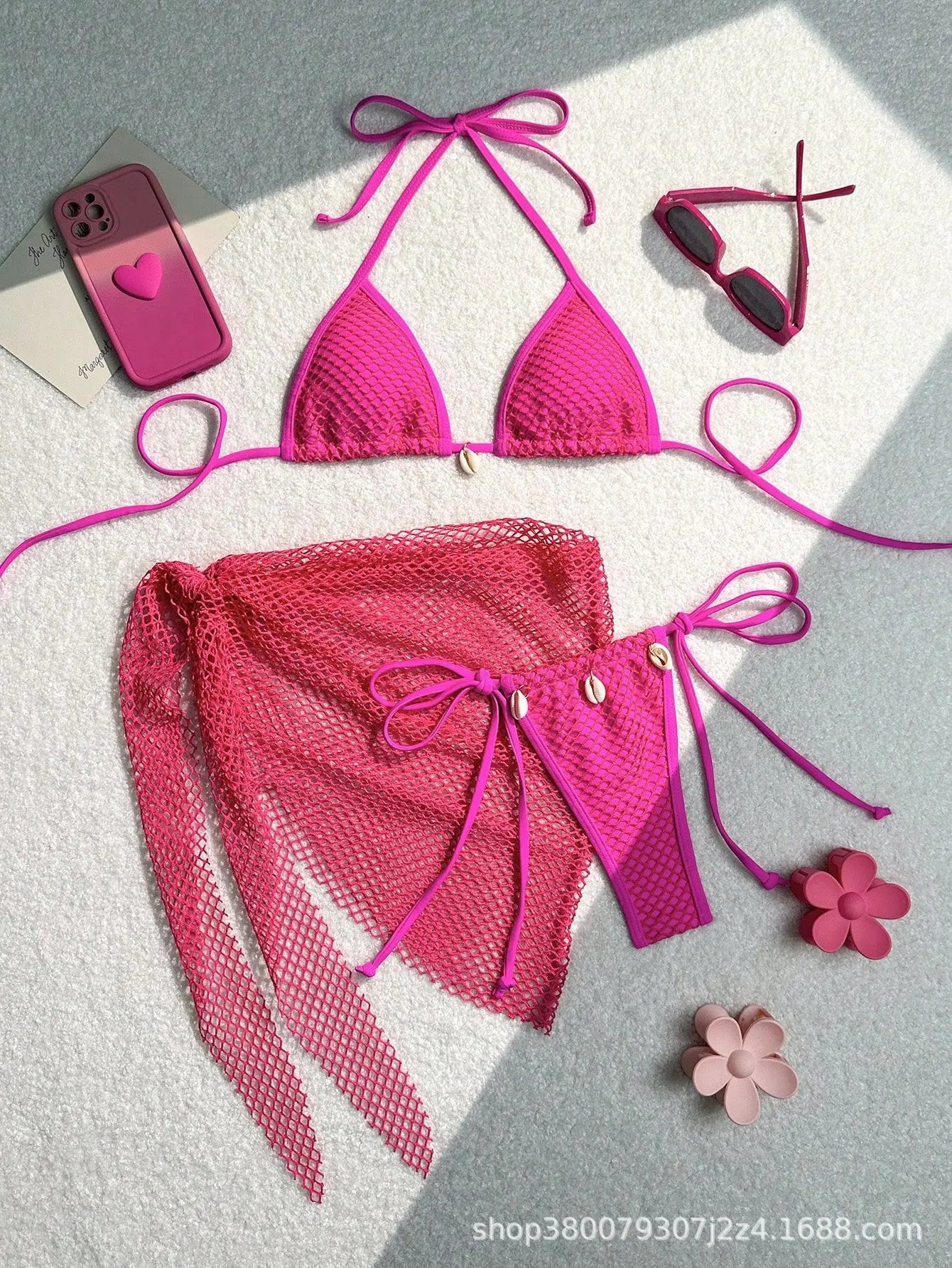 Sexy Mesh Bikini Swimsuit Three Piece Set Women Separates