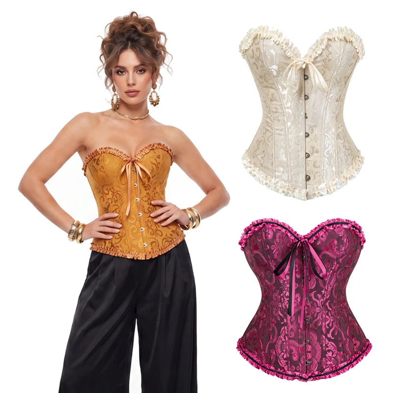 Corset Bustier Top for Women Bustier Overvst Sexy Lace Up Sexy Floral Corset Lingerie Gold Yellow