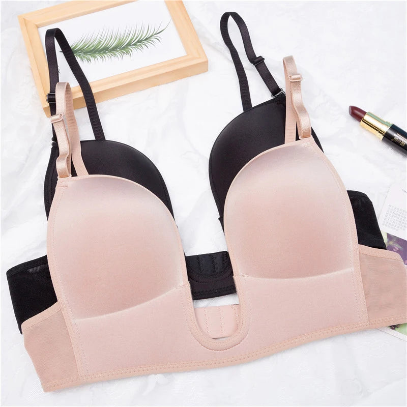 Deep U-Shaped Plunge Bra Lift Up Low Back Wirefree Bra Women Underwear Women's U-Shaped Sexy Lingerie For Backless Dress