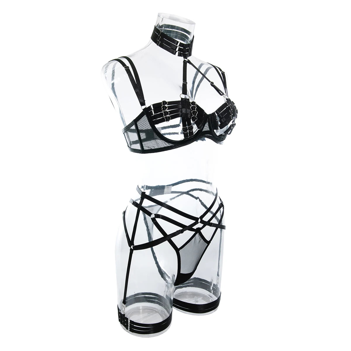 Yimunancy Bandage Lingerie Set Women Black Sensual Halter Bra + Brief Underwear Sexy Erotic Set