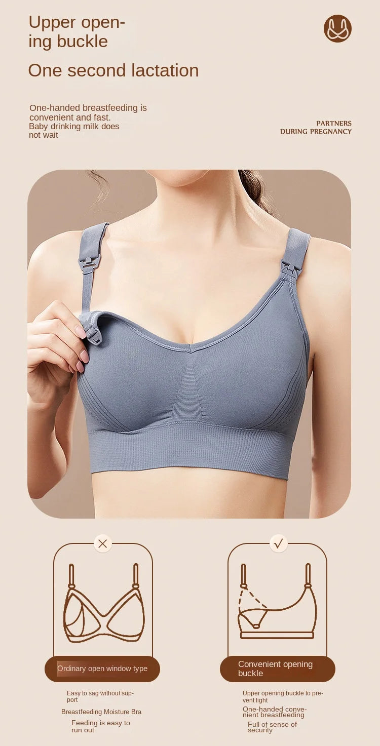 Wire-Free Nursing Bra for Pregnant Women with Large Bust Front Clip Maternity Full Cup Breathable Supportive Nursing Bras