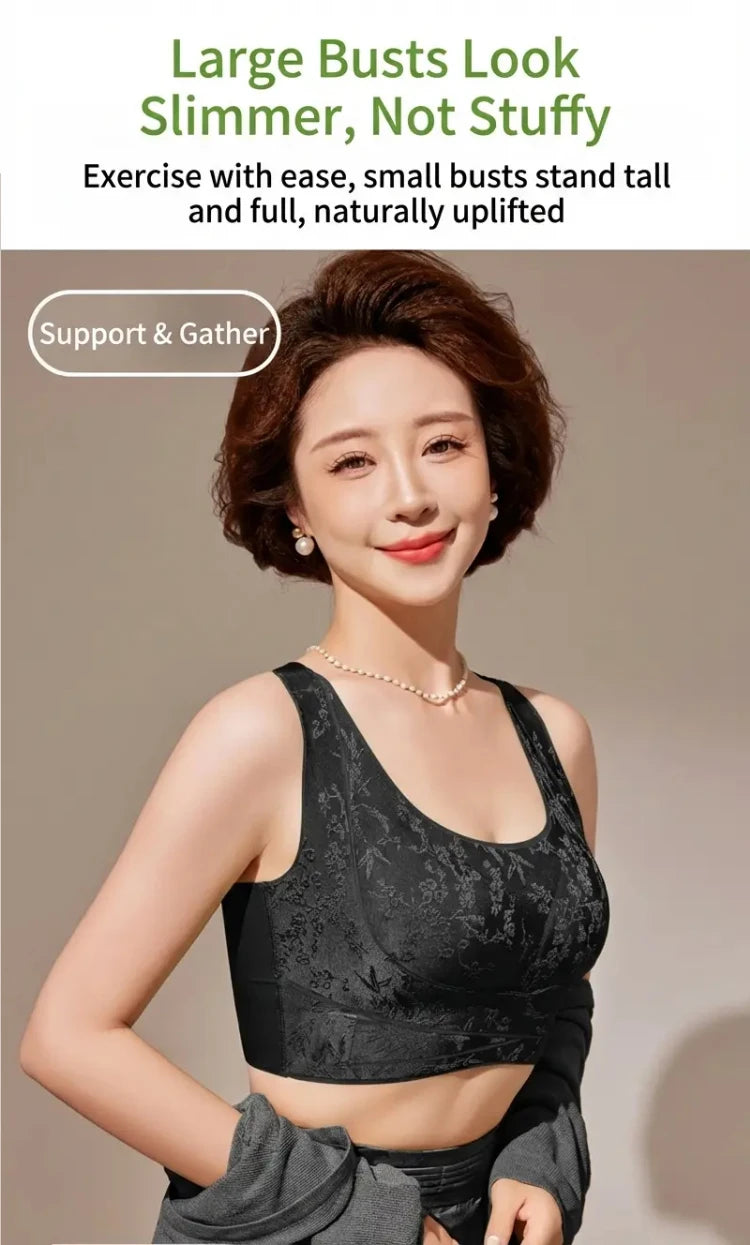 Embossed Floral Tank Bra Women’s Seamless Wirefree Bra Side Buckle Push Up Anti-Sag Comfort Everyday Underwear