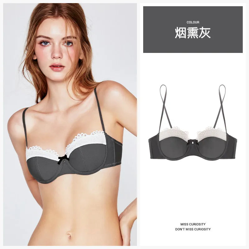 Sexy Demi Cup French Bras Women Thin Breathable Lace Minimizer Push Up Anti Side Bulge Plus Size Bralette