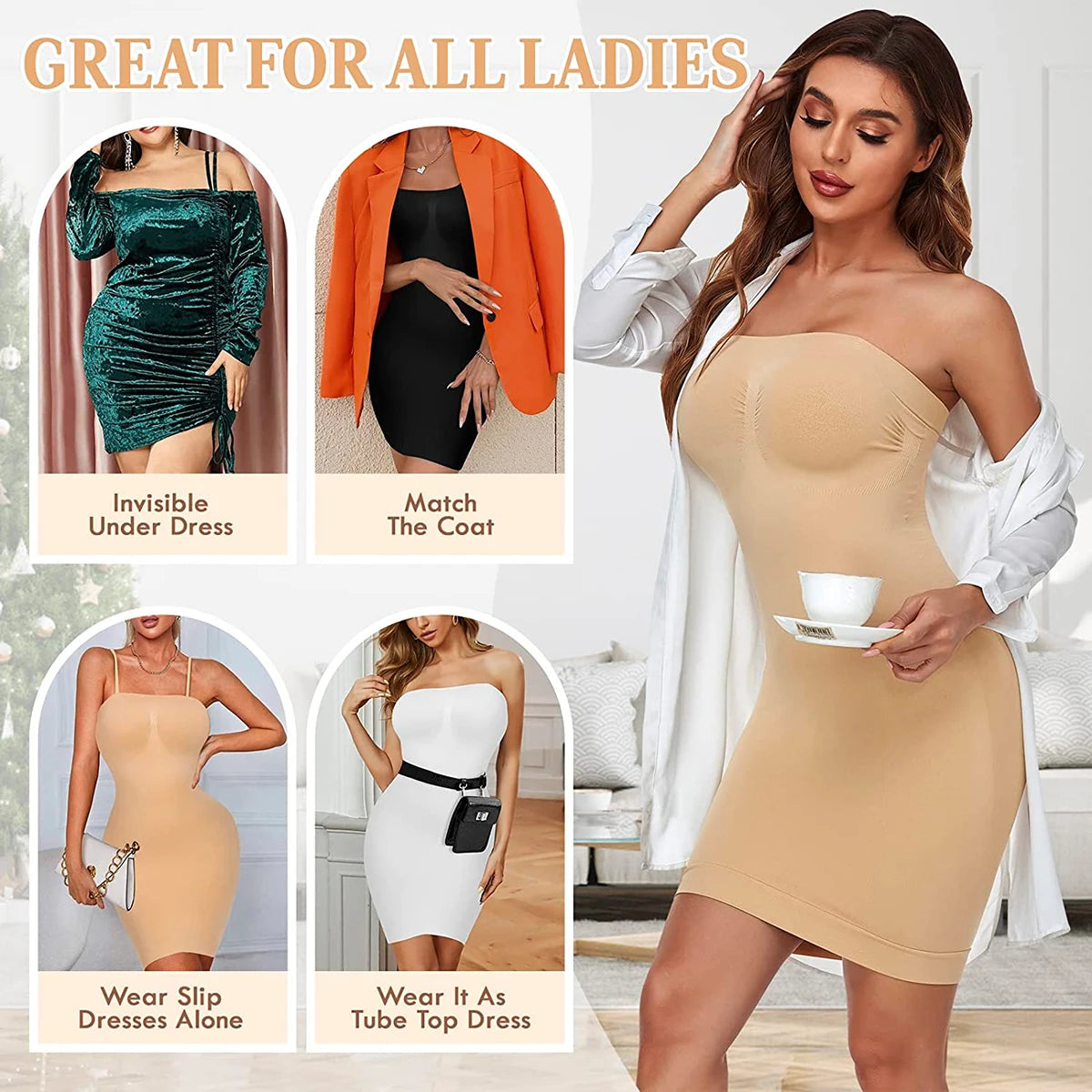 Strapless Shapewear Slip for Women Under Dress Full Slips Dress Tummy Control Camisole Body Shaper Sexy Corset Sliming Underwear