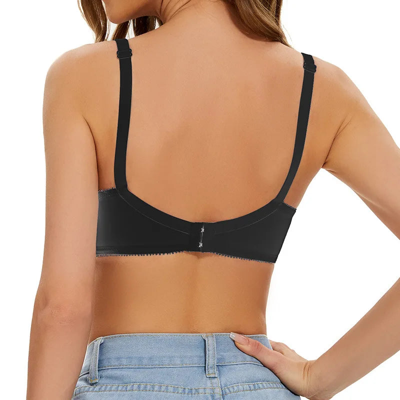 Larger Size Push Up Bra Adjustable Women's Underwear With Steel Rings Thin Cup Lace Gathered Breast Bras