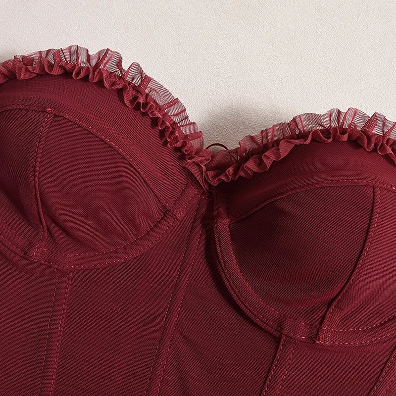Women Sheer Lingerie Streetwear Lace-up Bustier Corset Tops Slim Backless y2k Tank Top Strapless Striped Sheath Sexy Camisole