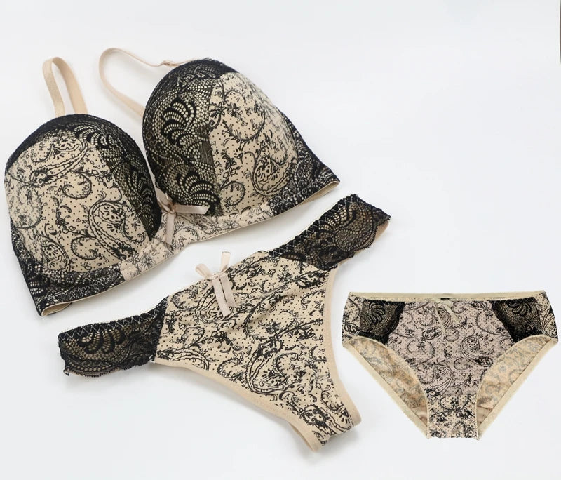 2024 New Sexy Push Up Bra Sets For Women 3 Piece Underwear BCDEF Cup Beige Black Blue Purple Red White Plus Size Lingerie