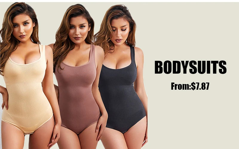 GUUDIA Shapewear Ribbed Body Shaper Suits Tummy Control Open Crotch Spandex Body Shaper Elastic Stretchy Daily Shapers Essencial