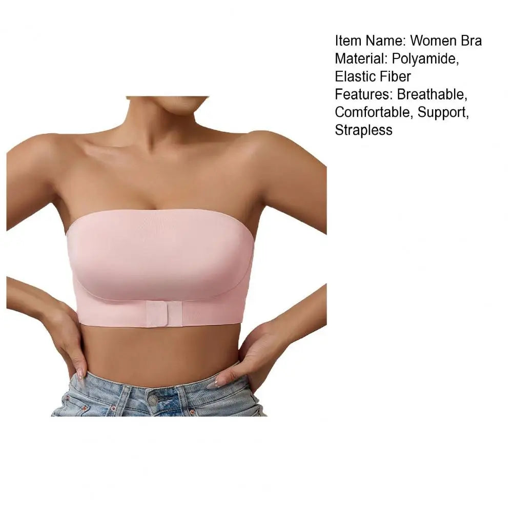 FrontWomens Strapless Bra Bandeau Closure Strapless Bra for Women Non-Slip Wireless Bandeau Bra Seamless Padded Tube Top