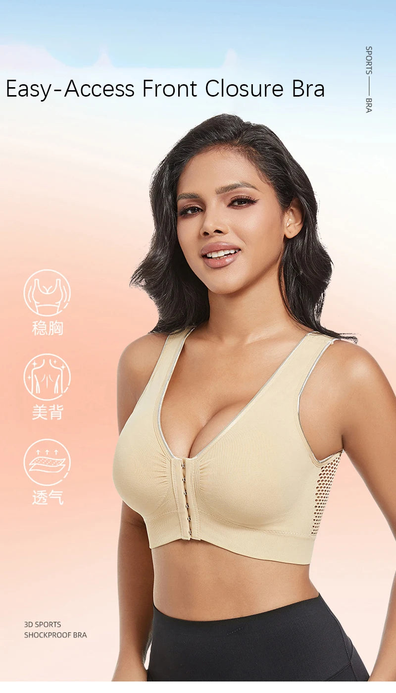 Sports Push Up Bra For Women Hollow Plus Size Bras Padded Wire Free Bralette Sexy Front Closure Breathable Brasserie Lingerie