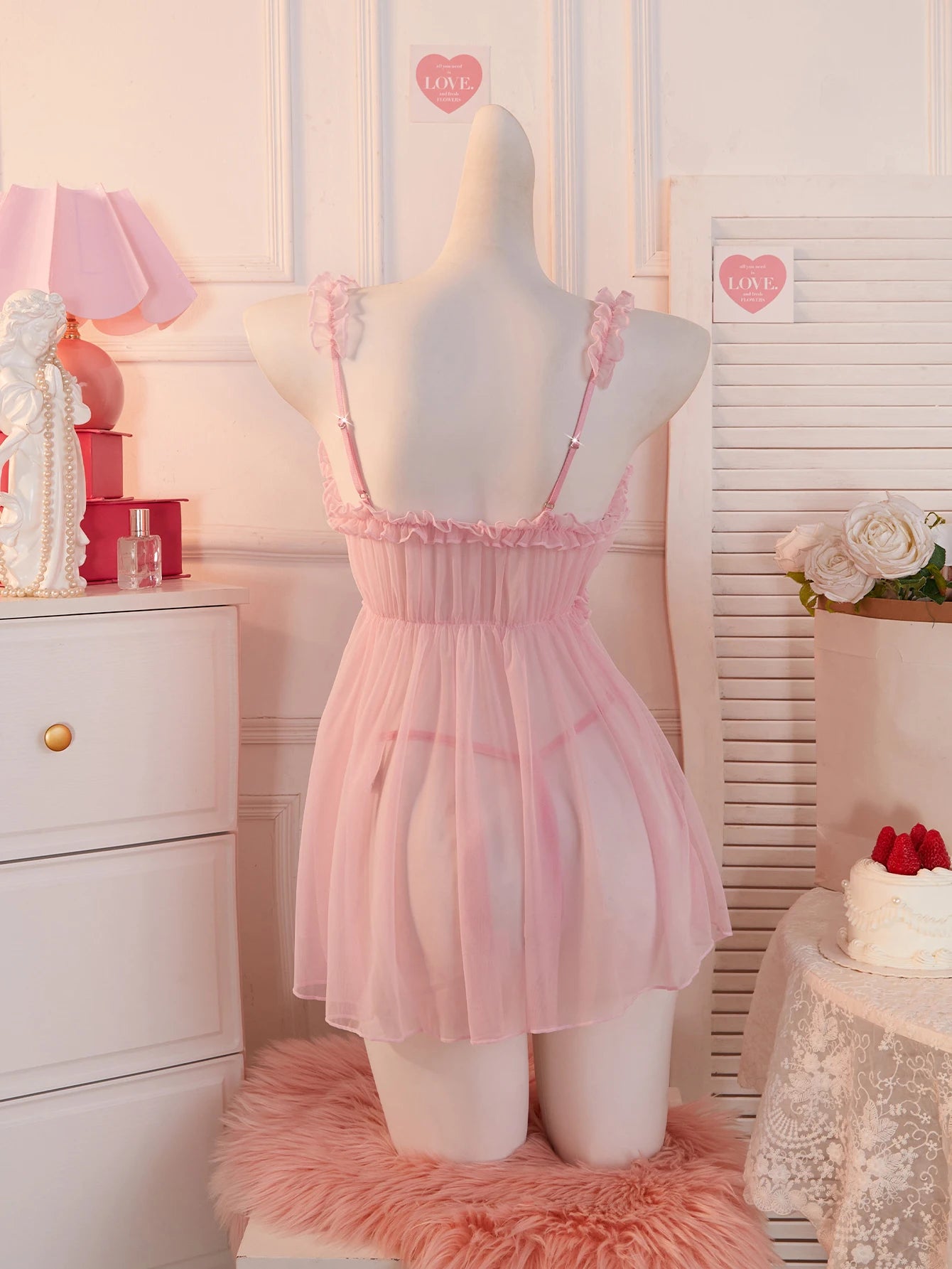 Sexy Babydoll Dress Women Lingerie See-through Sling Wedding Nightdress And T-back Set Elegant Cute Sleepwear For Date Surprise