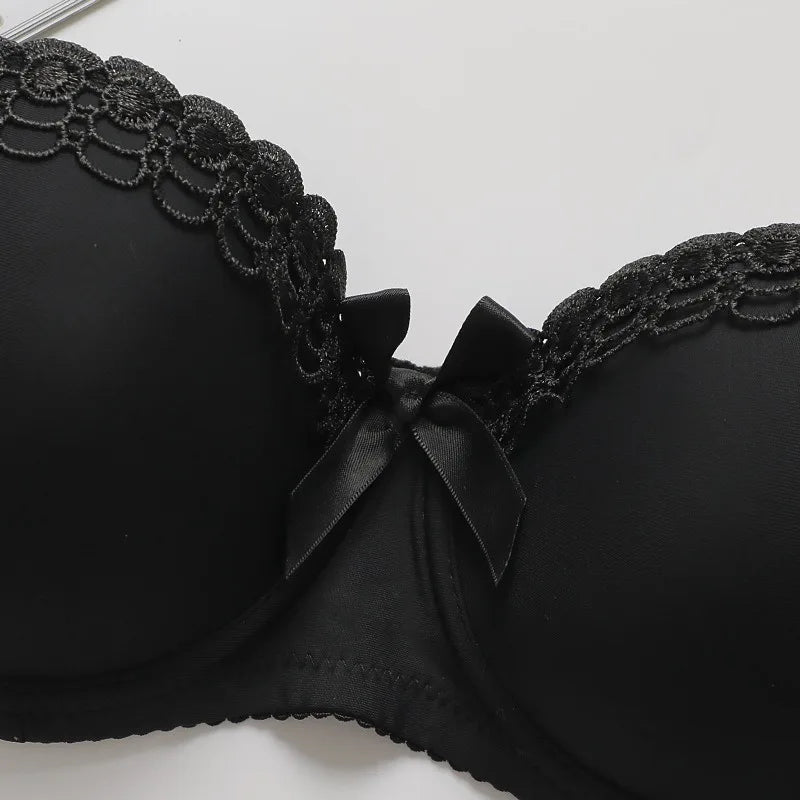 Women's Embroidered Lace Lingerie Set Sexy Push Up Bra with Underwire Bowknot Design Matching Panty Stylish Intimates for Girls