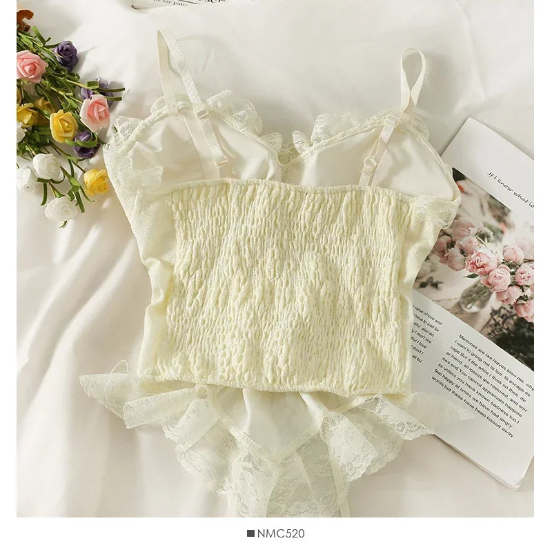 Sexy Lace Corset Crop Top Women Sleeveless Bandage Camisole Fashion Sling Tank Top Streetwear Blouse