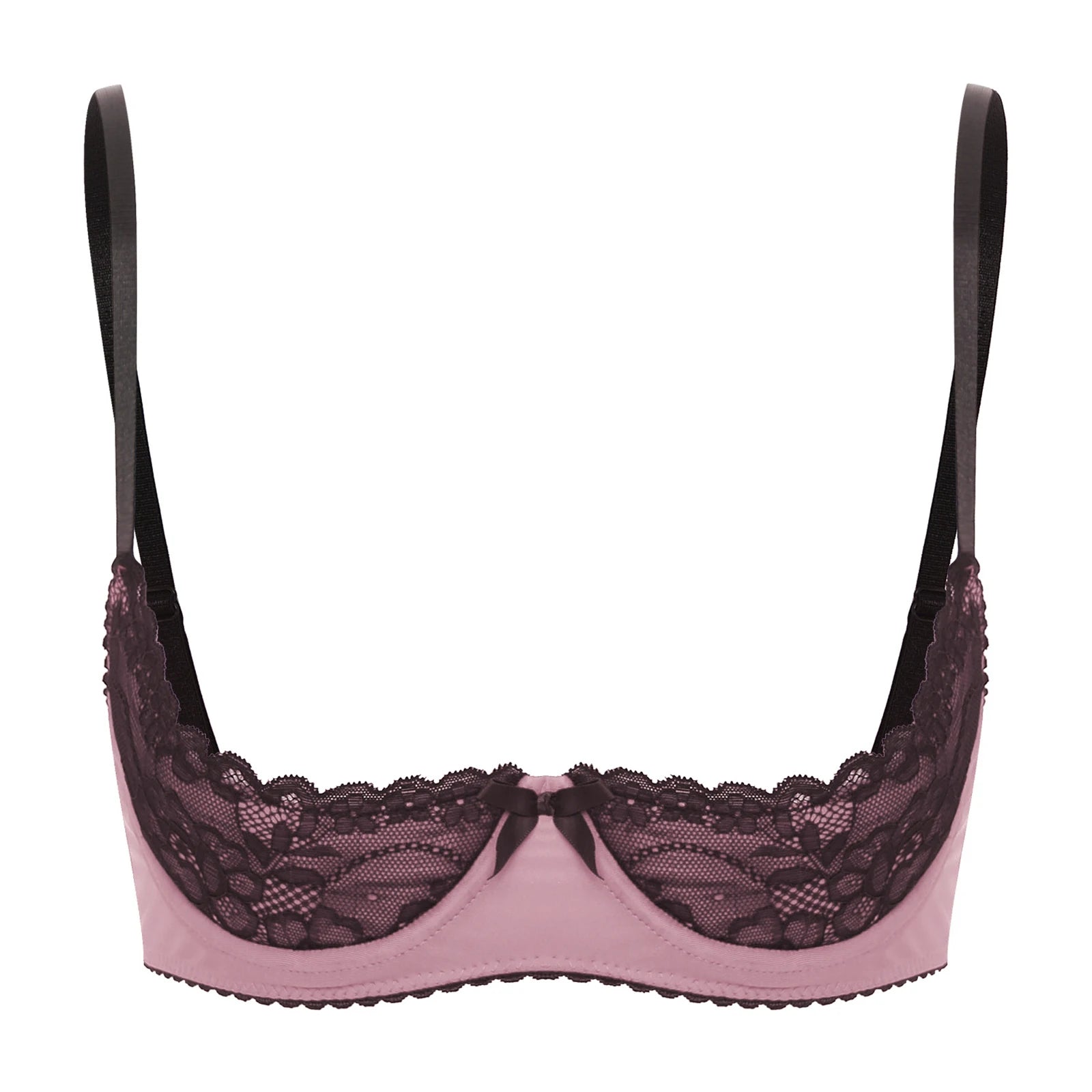 Womens Bra Tops See Through Lace 1/4 Cups Balconette Bralette Padded Underwire Shelf Bra Tops Lingerie Bralette Sexy Underwear