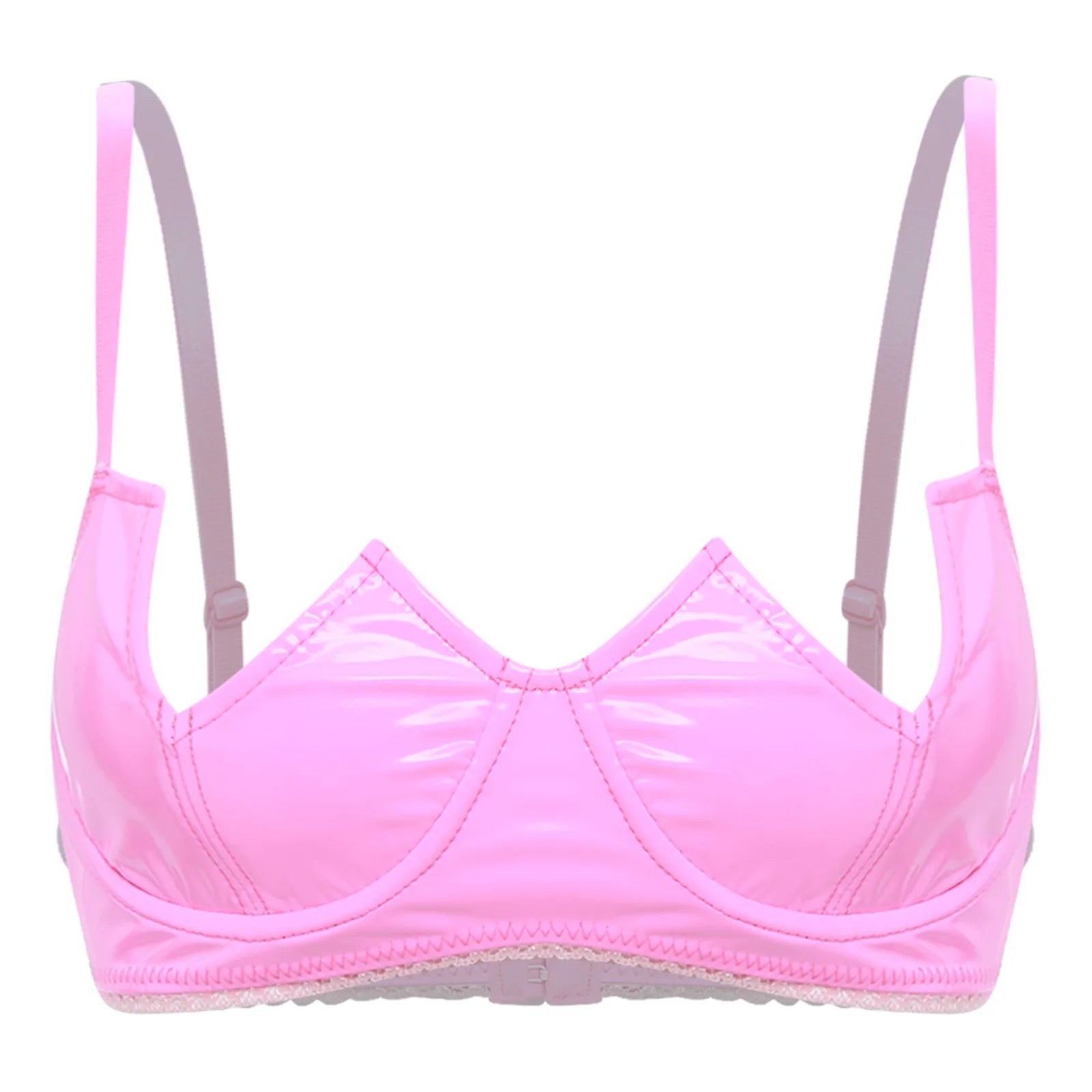 Womens Sexy Gothic Wet Look Patent Leather Bralette Lace Quarter Cup Underwired Shelf Bras Tops Push Up Sheer Floral Balconette