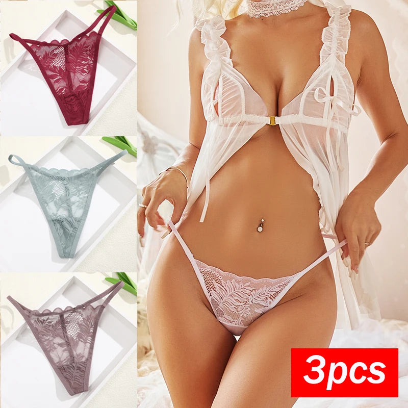 Sexy  Panties 3 PCS/Set Lace G-String Thongs Low Rise Underwear New Perspective Thongs Transparent Floral Breathable Lingerie
