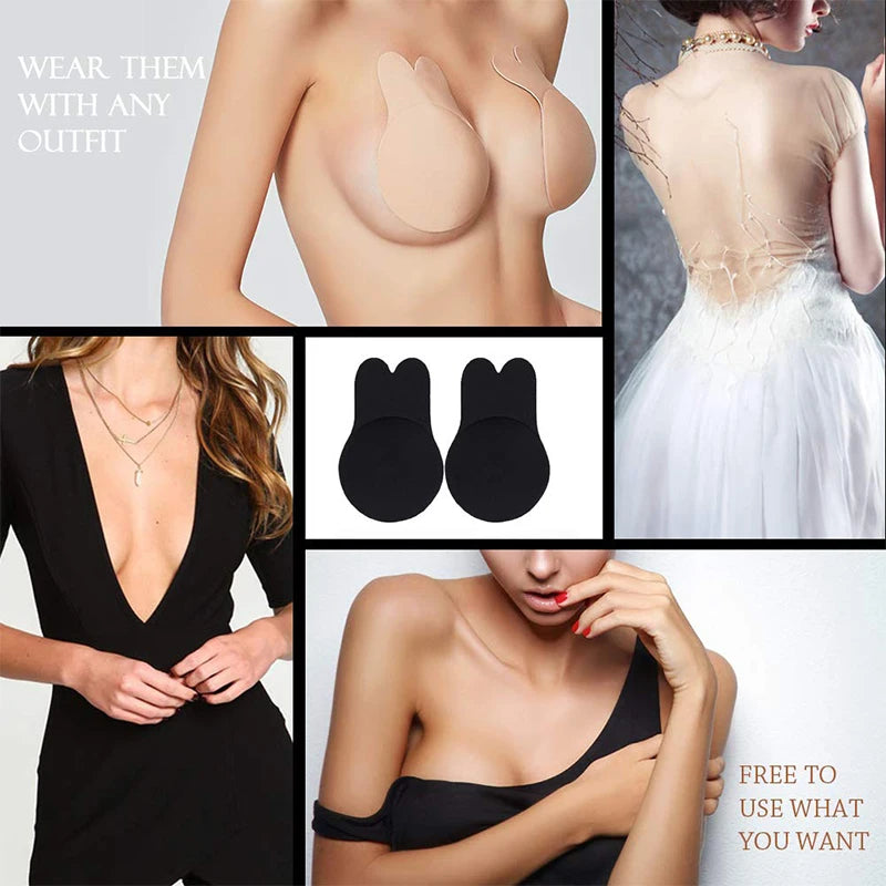 Sexy Push Up Bras Reusable Sticky Breast Lift Up Nipple Cover Rabbit Bra Pad For Women Adhesive Silicone Strapless Invisible Bra